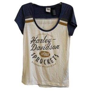 Harley Davidson Women's Blue & White T-shirt‎ Sz XL Milwaukee Wisconsin